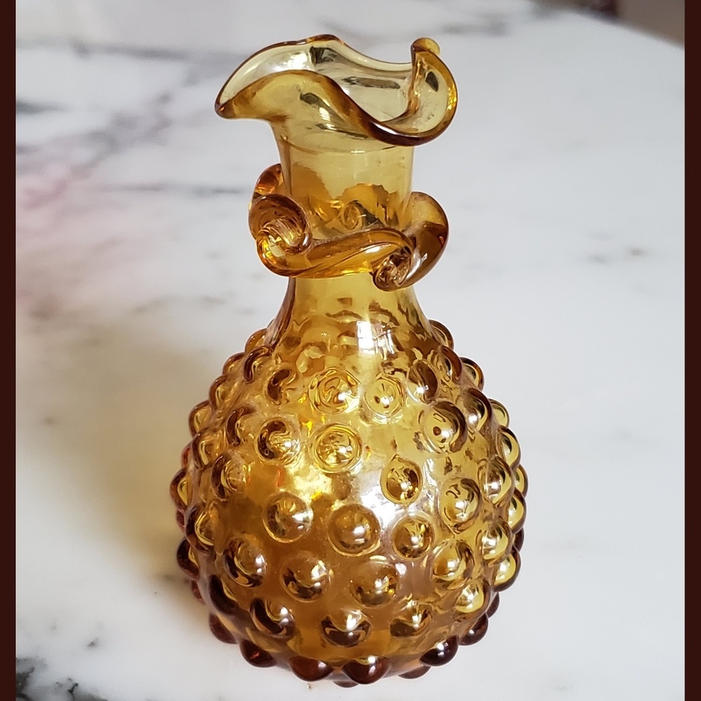 Antique Amber Hobnail Vase
